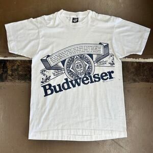Vintage 1990 Budweiser Beer Tee White Graphic Tee Single Stitched Screen Stars